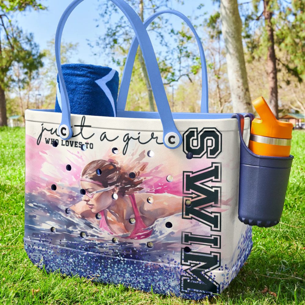 Bucket Tote Bag, Limited Edition Bogg Bag, Beach Bag Love Swimming - Image 3