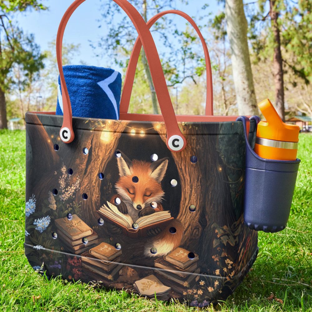 Bucket Tote Bag, Limited Edition Bogg Bag, Beach Bag Reading Fox - Image 4