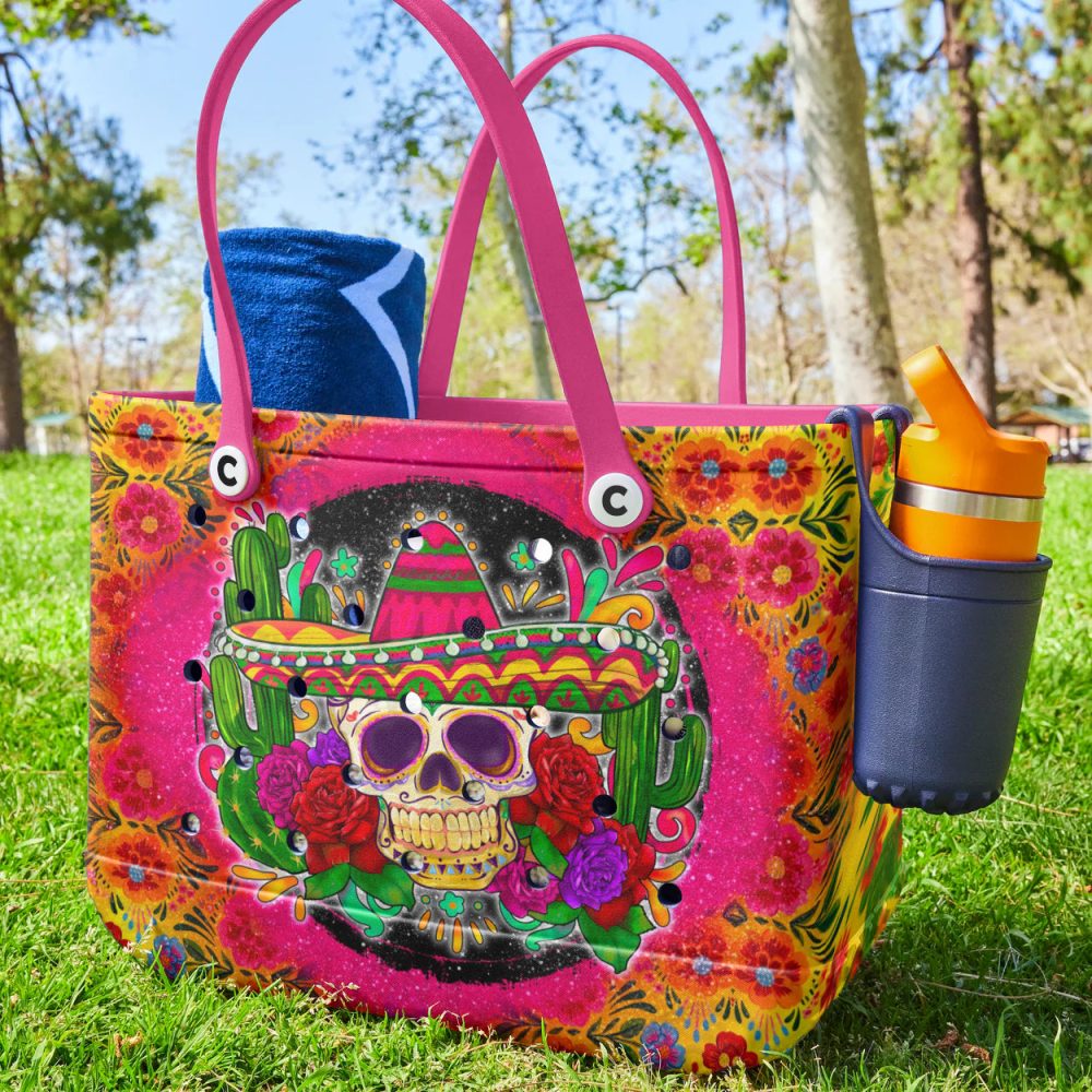 Bucket Tote Bag, Limited Edition Bogg Bag, Beach Bag Rosa Calavera - Image 2