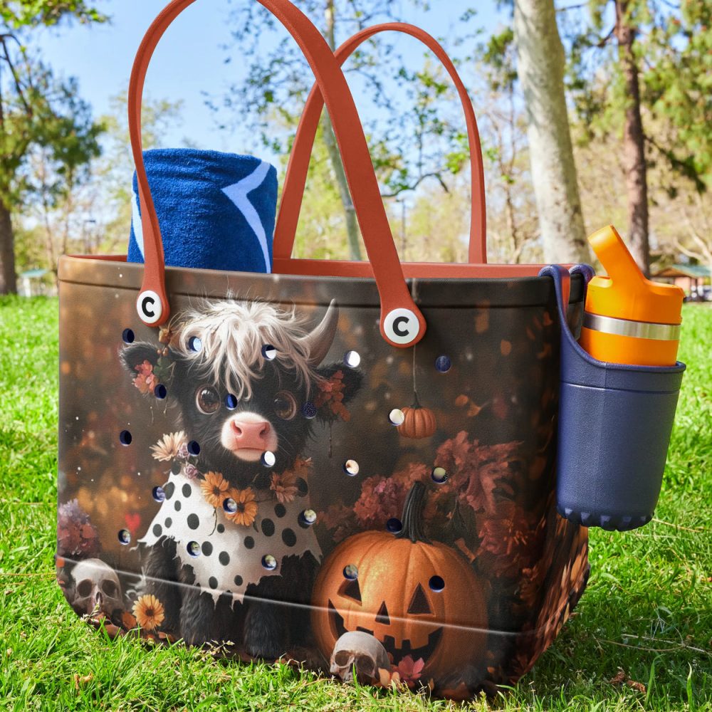 Bucket Tote Bag, Limited Edition Bogg Bag, Beach Bag Spooky Cow - Image 5
