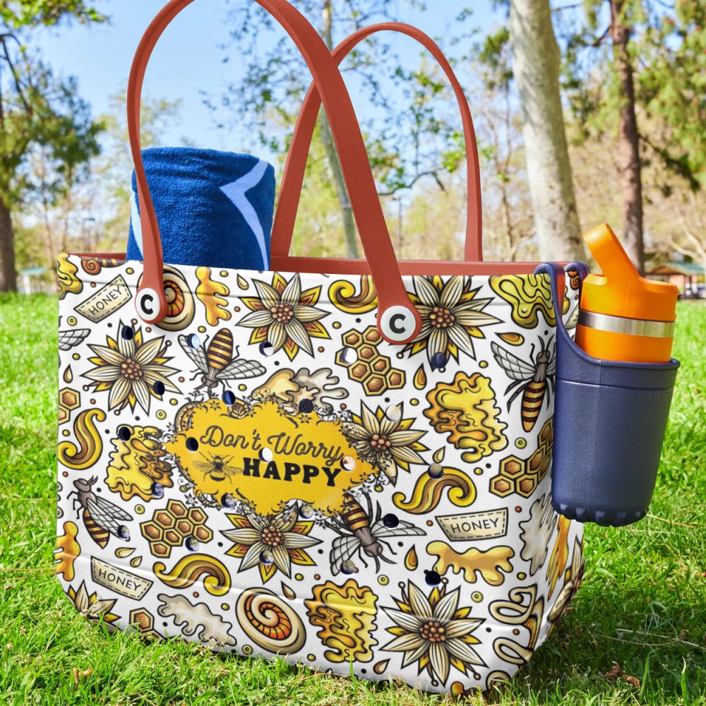 Bee Happy Tote Bag - Vibrant Floral Design, Eco-Friendly, Perfect For Shopping & Beach Days - Image 2