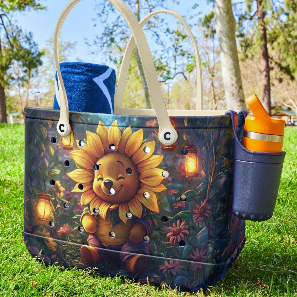 Charming Sunflower Bear Tote Bag - Cute Cartoon Design, Eco-Friendly & Spacious For Everyday Use - Image 6