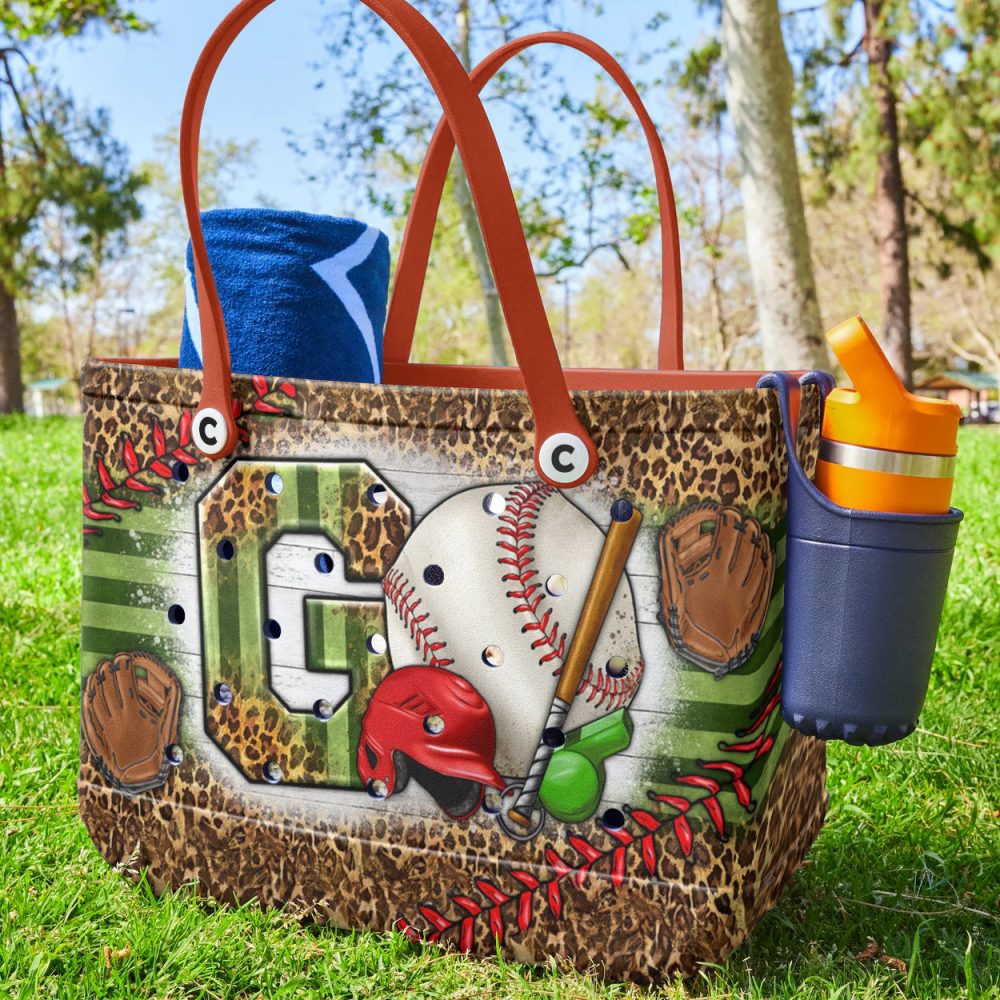 Baseball Tote Bag - Stylish Sports-Themed Shoulder Bag With Leopard Print Accents - Image 2