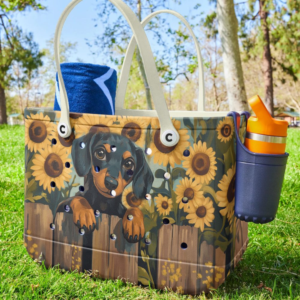Bucket Tote Bag, Limited Edition Bogg Bag, Beach Bag Sunfloral Pup - Image 5