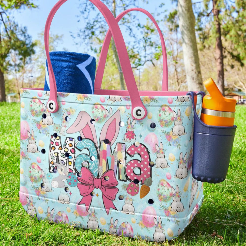 Bucket Tote Bag, Limited Edition Bogg Bag, Beach Bag Easter Mama Bunny - Image 4