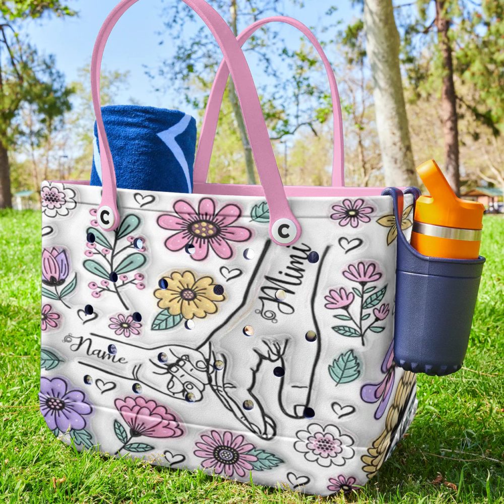 Personalized Floral Tote Bag With Pink Handles – Custom Name Design, Perfect Gift! - Image 3