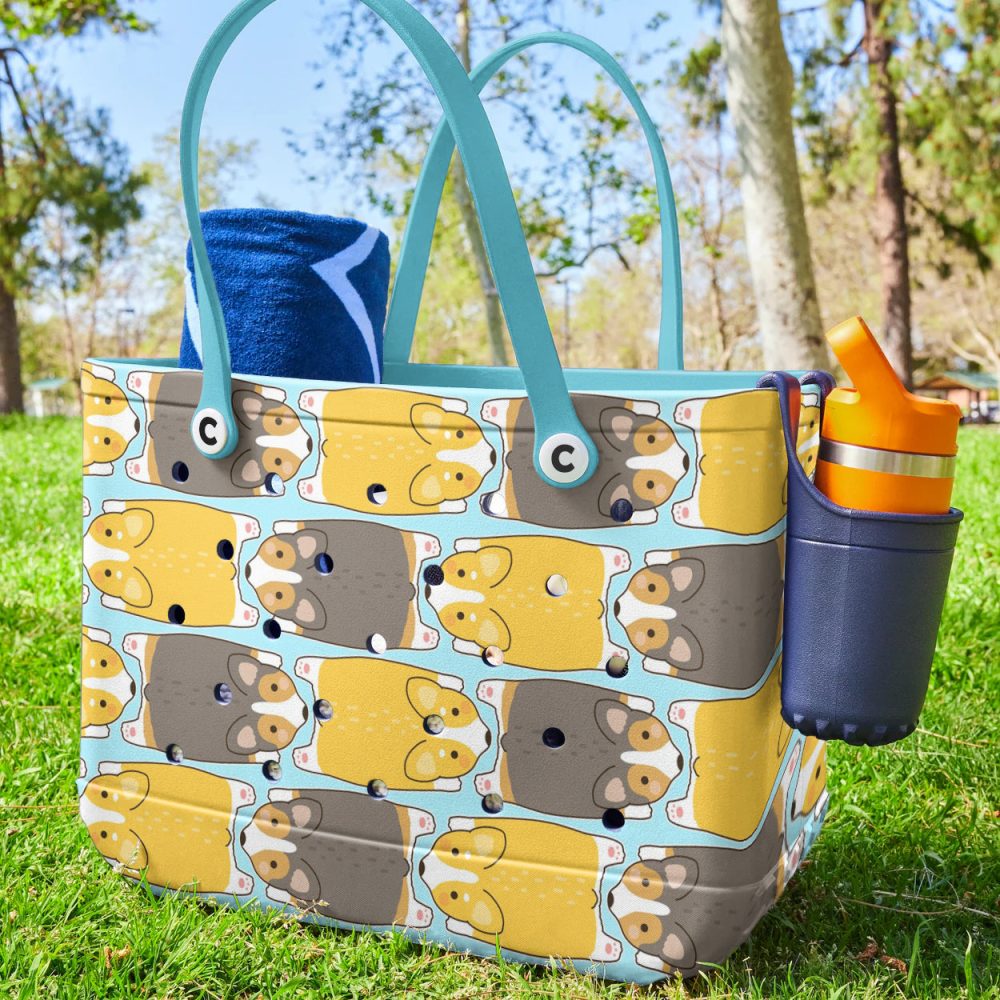 Bucket Tote Bag, Limited Edition Bogg Bag, Beach Bag Chasing Corgi - Image 2