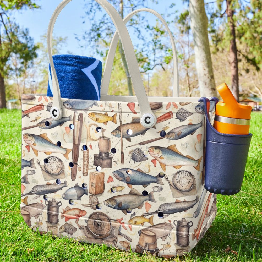 Vintage Fishing Print Tote Bag - Spacious, Durable & Stylish - Perfect For Beach, Groceries & Daily Use - Image 2