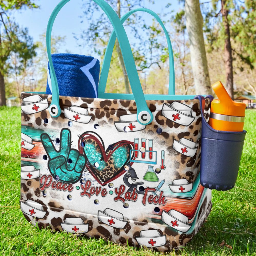 Peace Love Lab Tech Tote Bag - Stylish Nurse Gift With Leopard Print & Teal Accents - Image 3