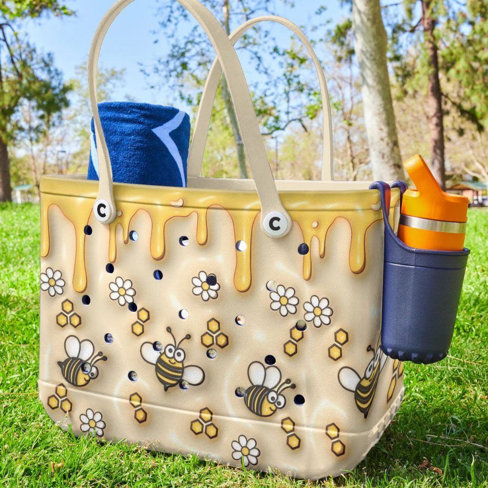 Bee-Themed Honey Drip Tote Bag – Stylish & Spacious Eco-Friendly Handbag - Image 2