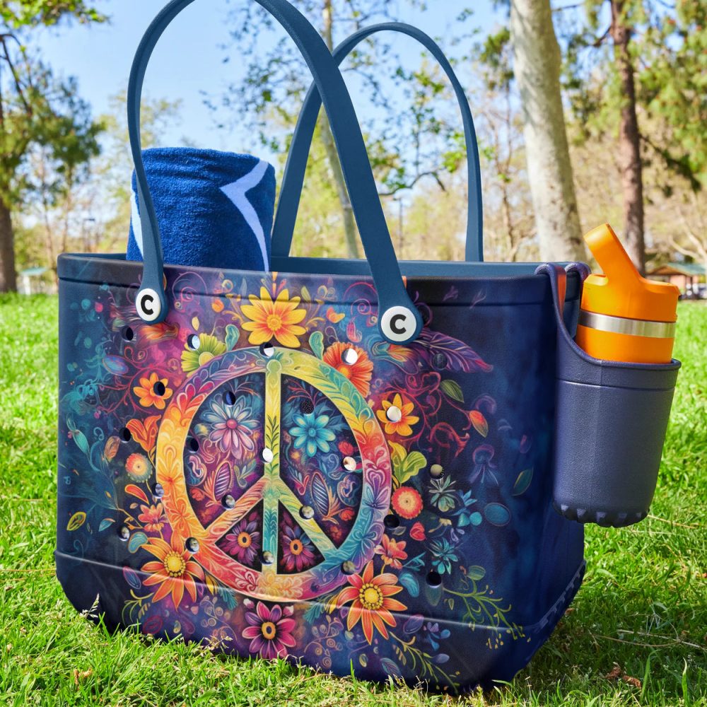 Vibrant Floral Peace Sign Tote Bag – Eco-Friendly, Stylish & Spacious - Image 2