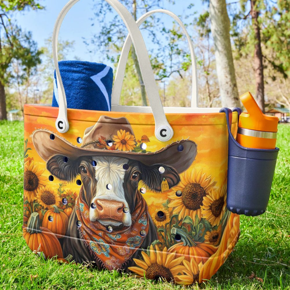 Chic Cowgirl Tote Bag - Vibrant Sunflower & Pumpkin Design - Perfect Fall Accessory! - Image 2