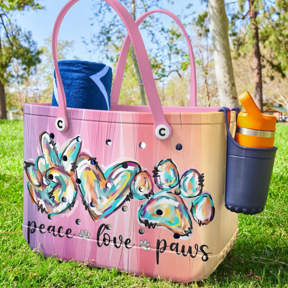 Bucket Tote Bag, Limited Edition Bogg Bag, Beach Bag Peace Love Paws - Image 2