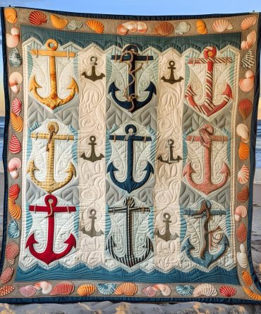 Nautical Anchors Quilted Blanket
