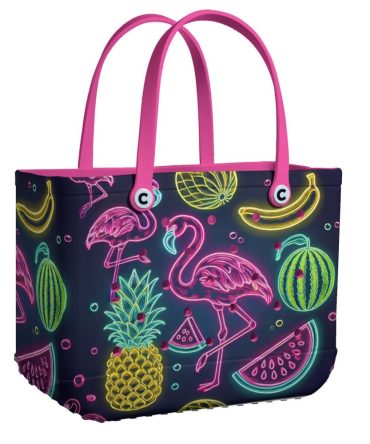 Bucket Tote Bag, Limited Edition Bogg Bag, Beach Bag Neon Tropic
