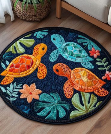 Night Ocean Turtles Quilted Round Mat