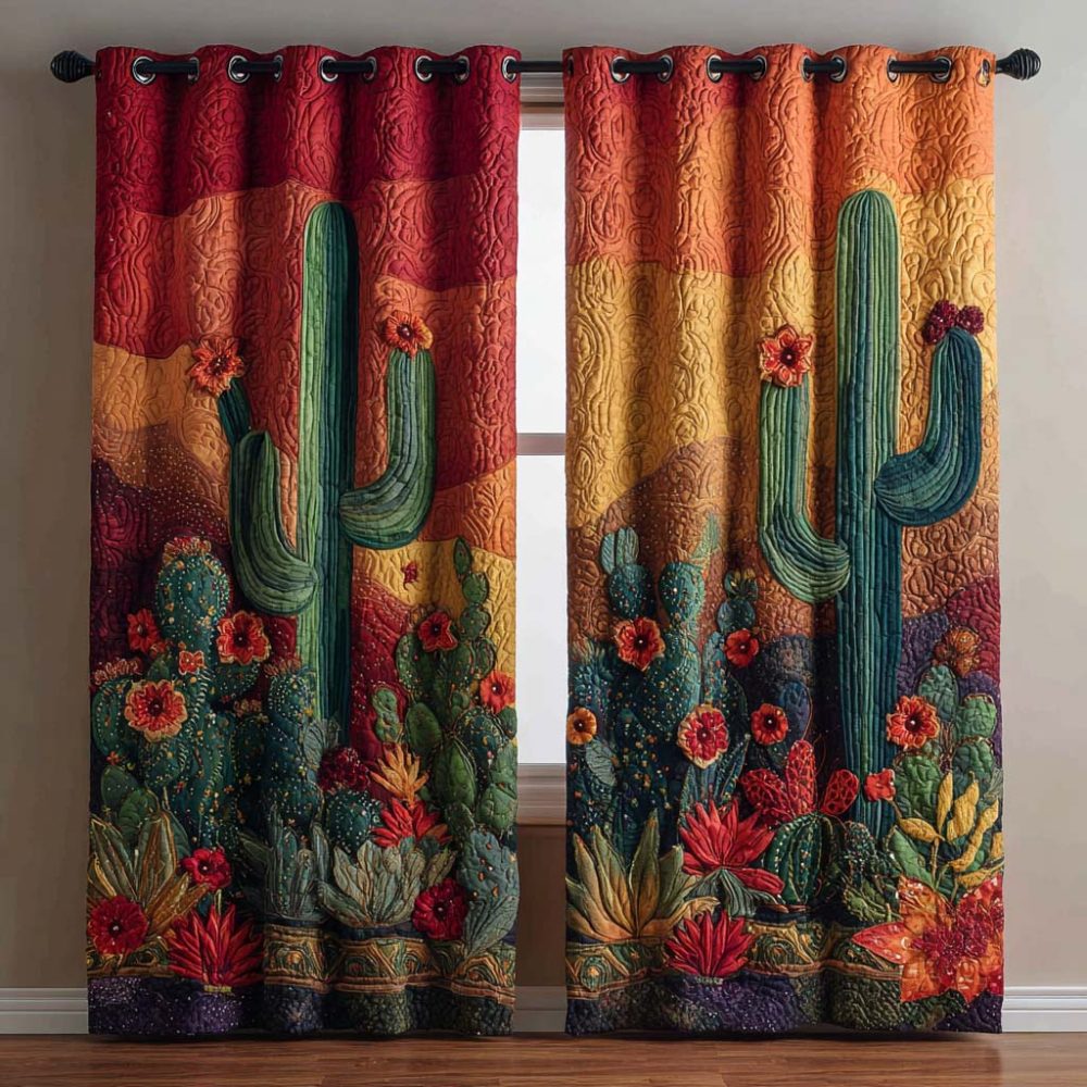 Nightfall Ember Cactus Quilted Curtains