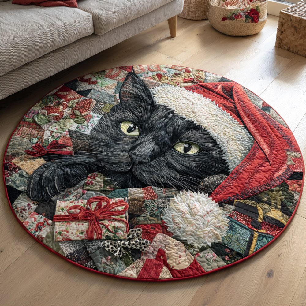 Noel Black Cat Quilted Round Mat