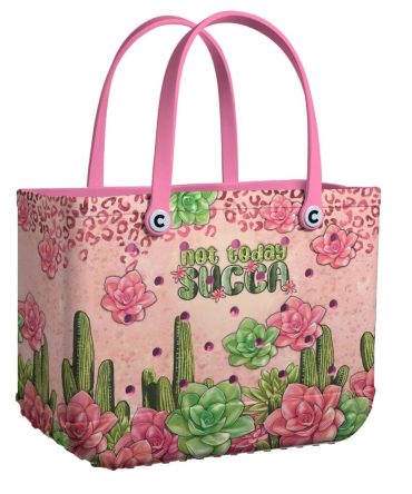 Chic Succulent Tote Bag - 'Not Today' Pink Floral Design, Eco-Friendly & Stylish