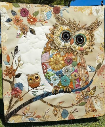Floral Owl Patchwork Quilted Blanket