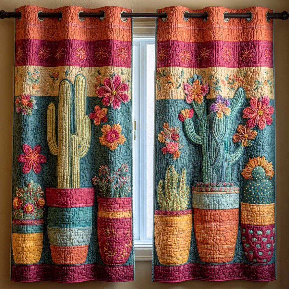 Oasis Bloom Cactus Quilted Curtains