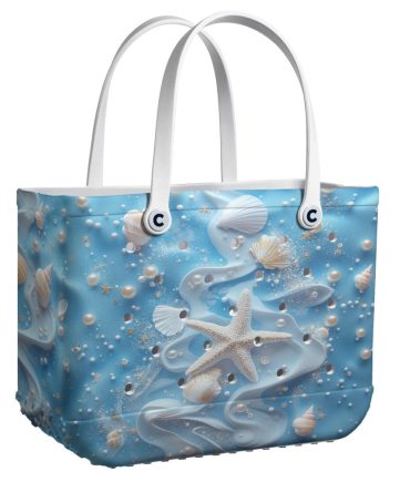 Stylish Beach Tote Bag - Ocean Design With Starfish & Shells - Perfect For Summer Getaways