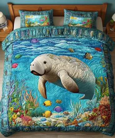 Ocean Serenity Manatee 3-Piece Quilted Bedding Set
