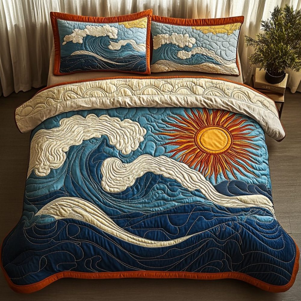 Ocean Sunrise 3-Piece Quilted Bedding Set