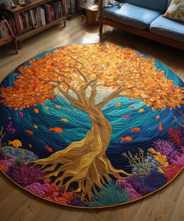 Ocean Tree Of Life Quilted Round Mat