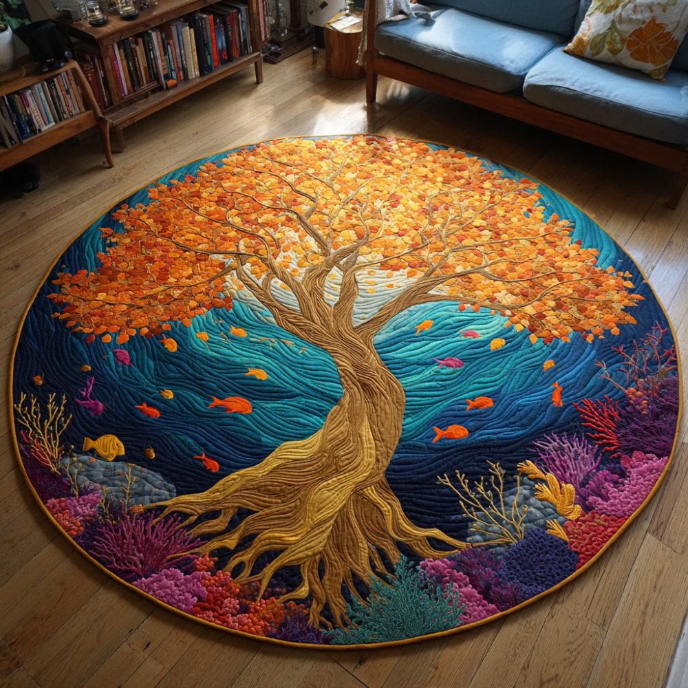 Ocean Tree Of Life Quilted Round Mat