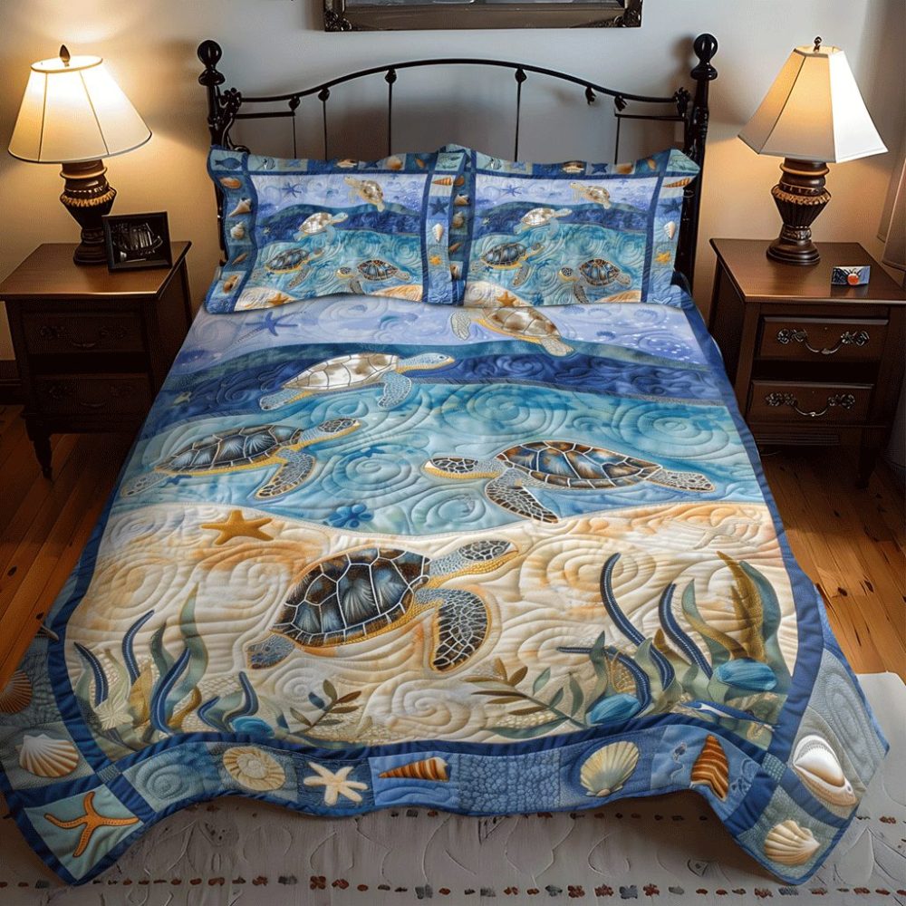 Ocean Turtle 3-Piece Quilted Bedding Set - Image 3