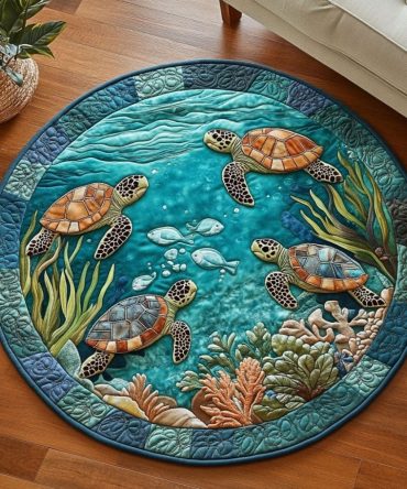 Ocean Turtle Haven Quilted Round Mat