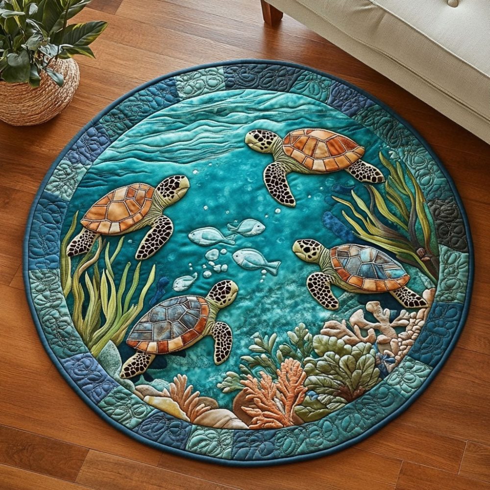Ocean Turtle Haven Quilted Round Mat