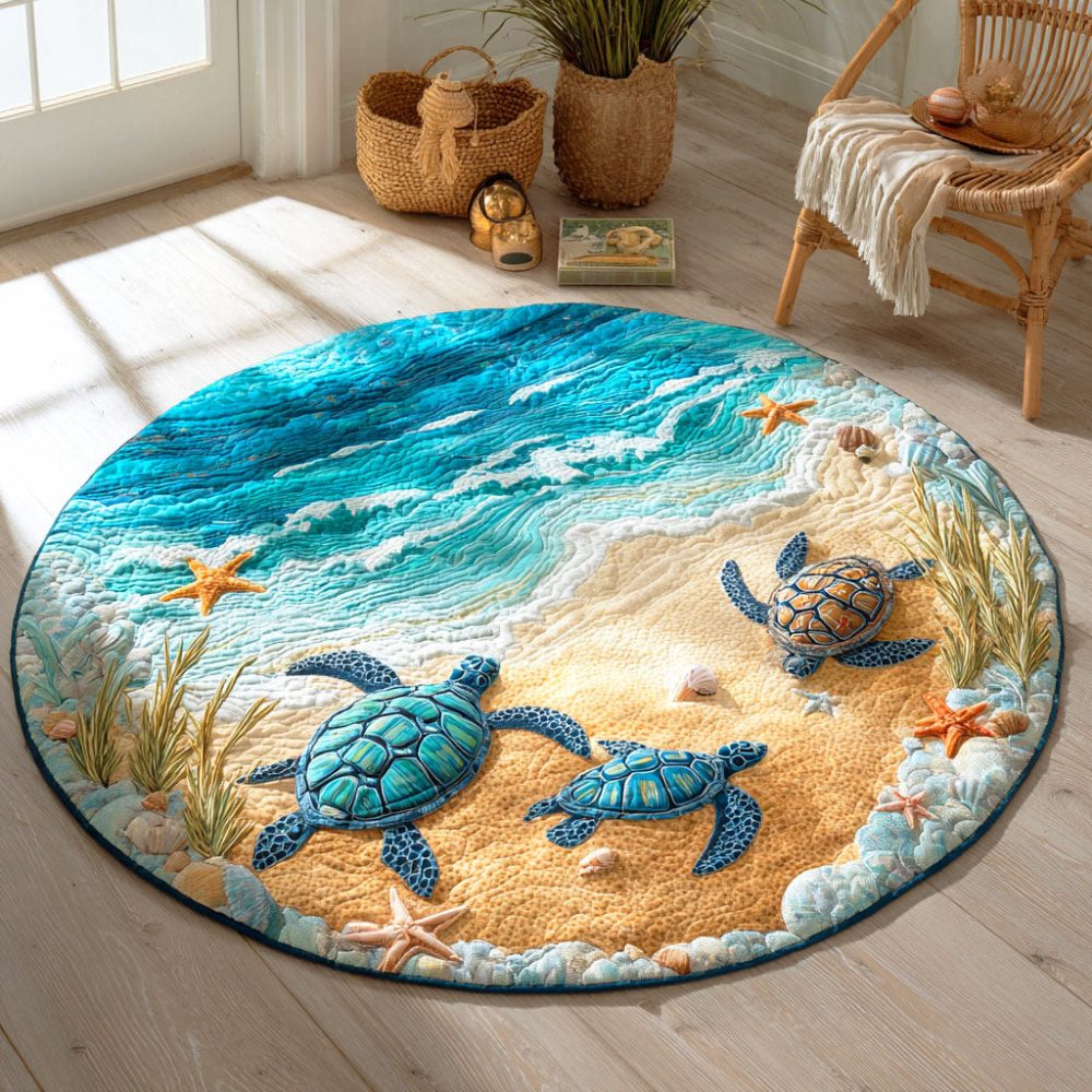 Ocean Turtle Journey Quilted Round Mat