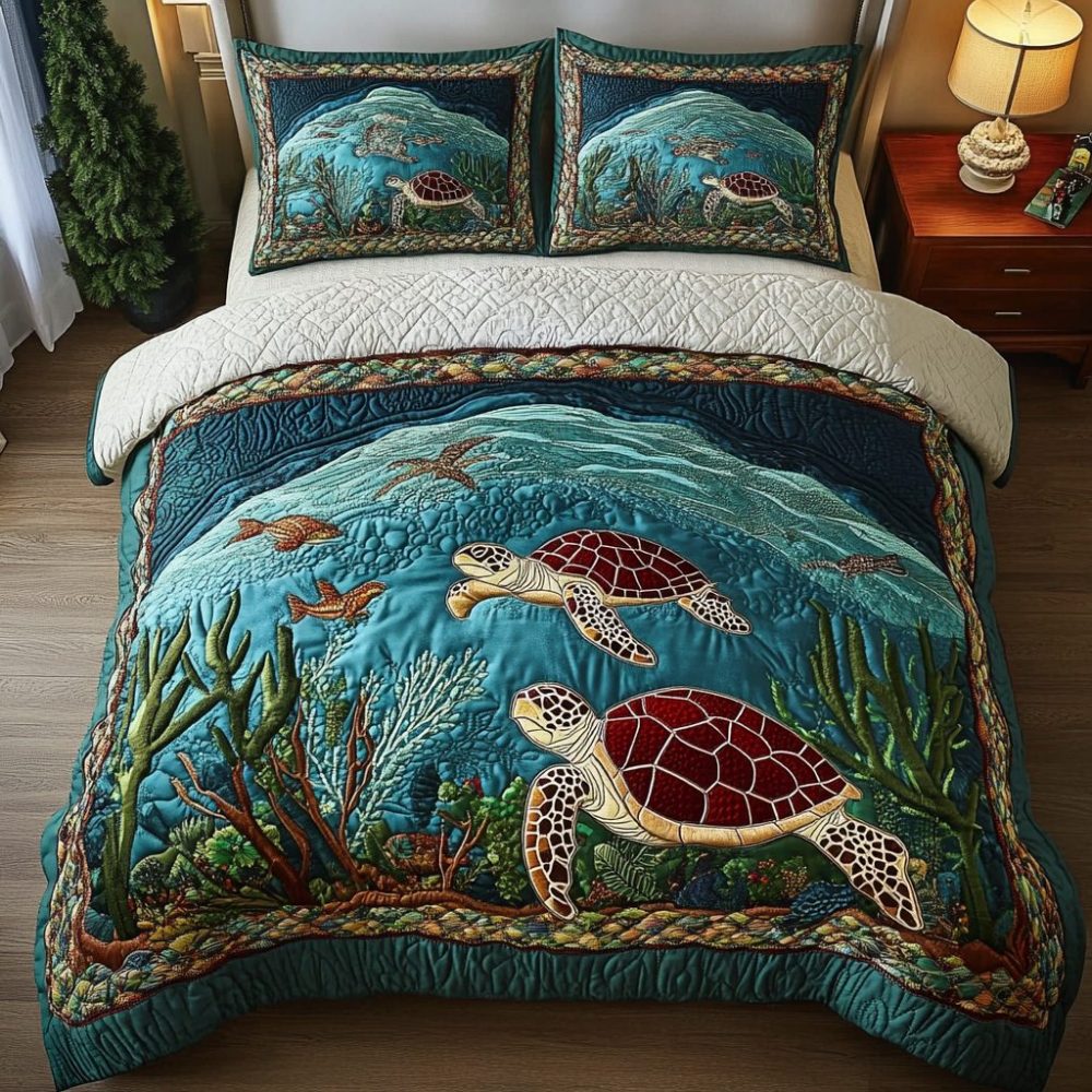 Ocean Wanderer 3-Piece Quilted Bedding Set