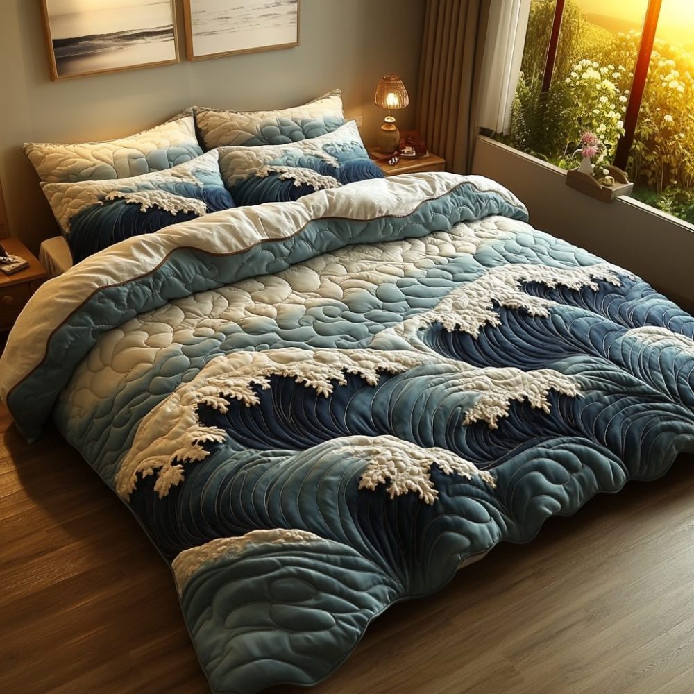 Ocean Whirl 3-Piece Quilted Bedding Set