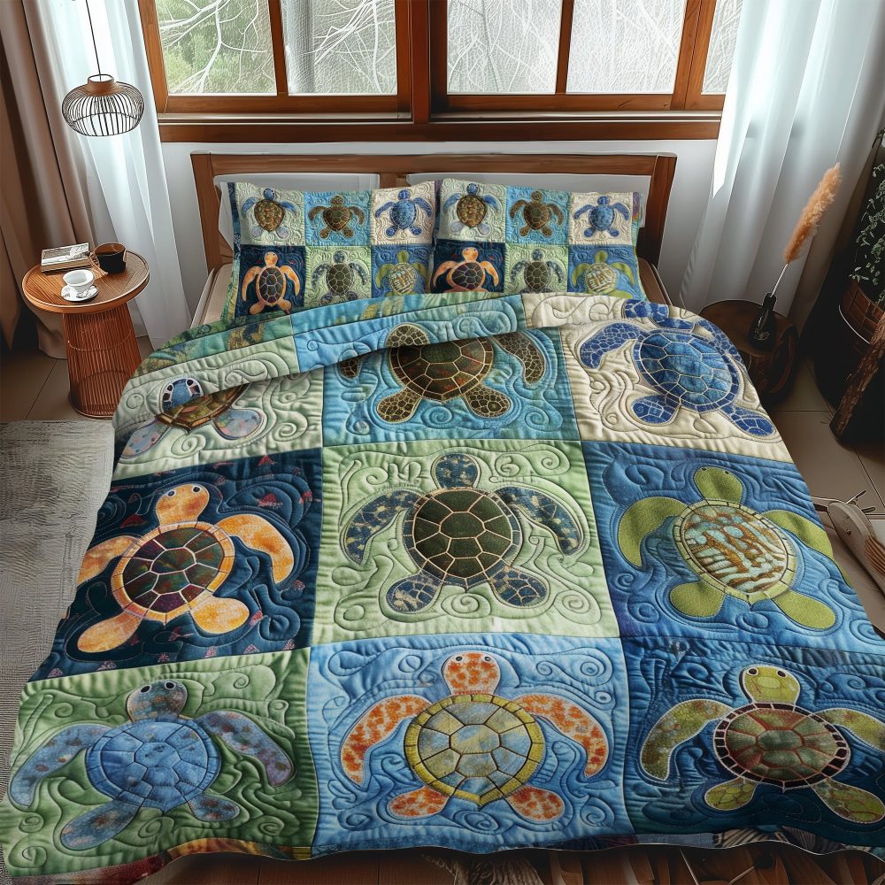 Oceanic Turtle Dream 3-Piece Quilted Bedding Set