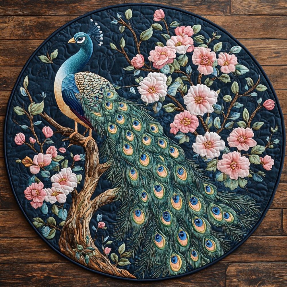 Opulent Feather Dance Quilted Round Mat