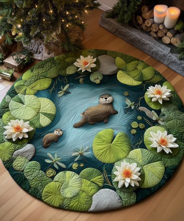 Otters In Bloom Quilted Round Mat