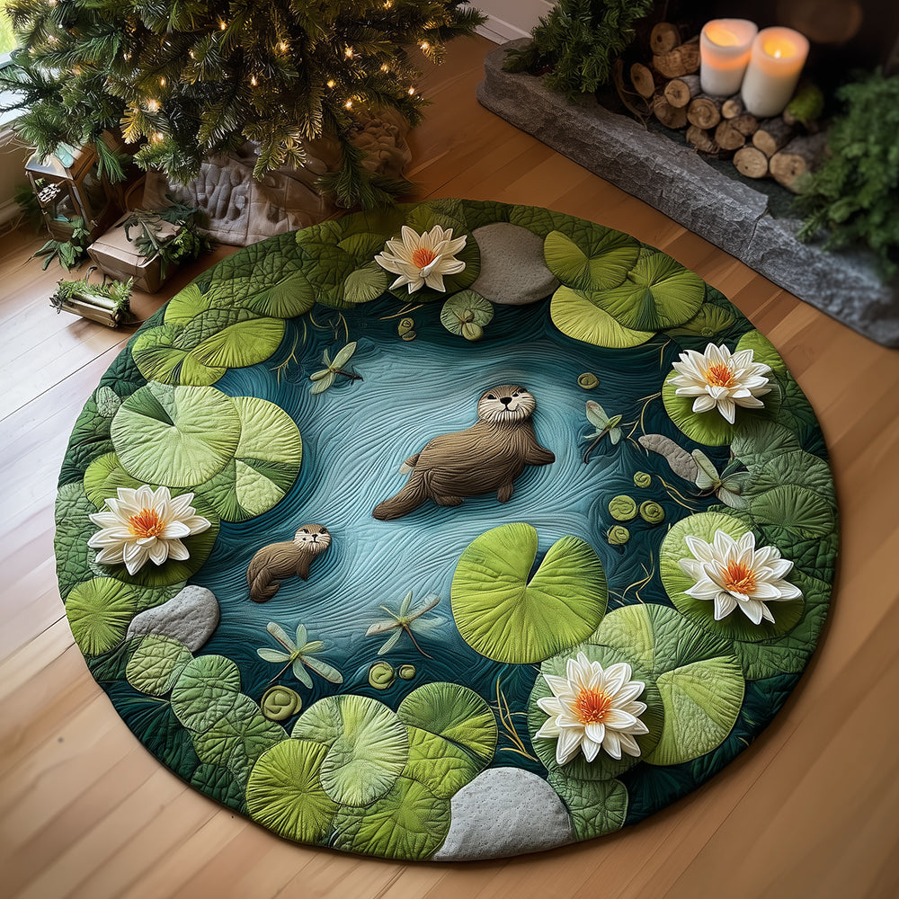 Otters In Bloom Quilted Round Mat