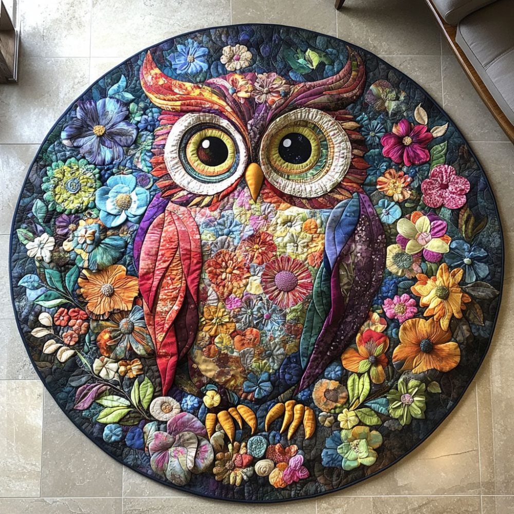 Owl Blossom Quilted Round Mat