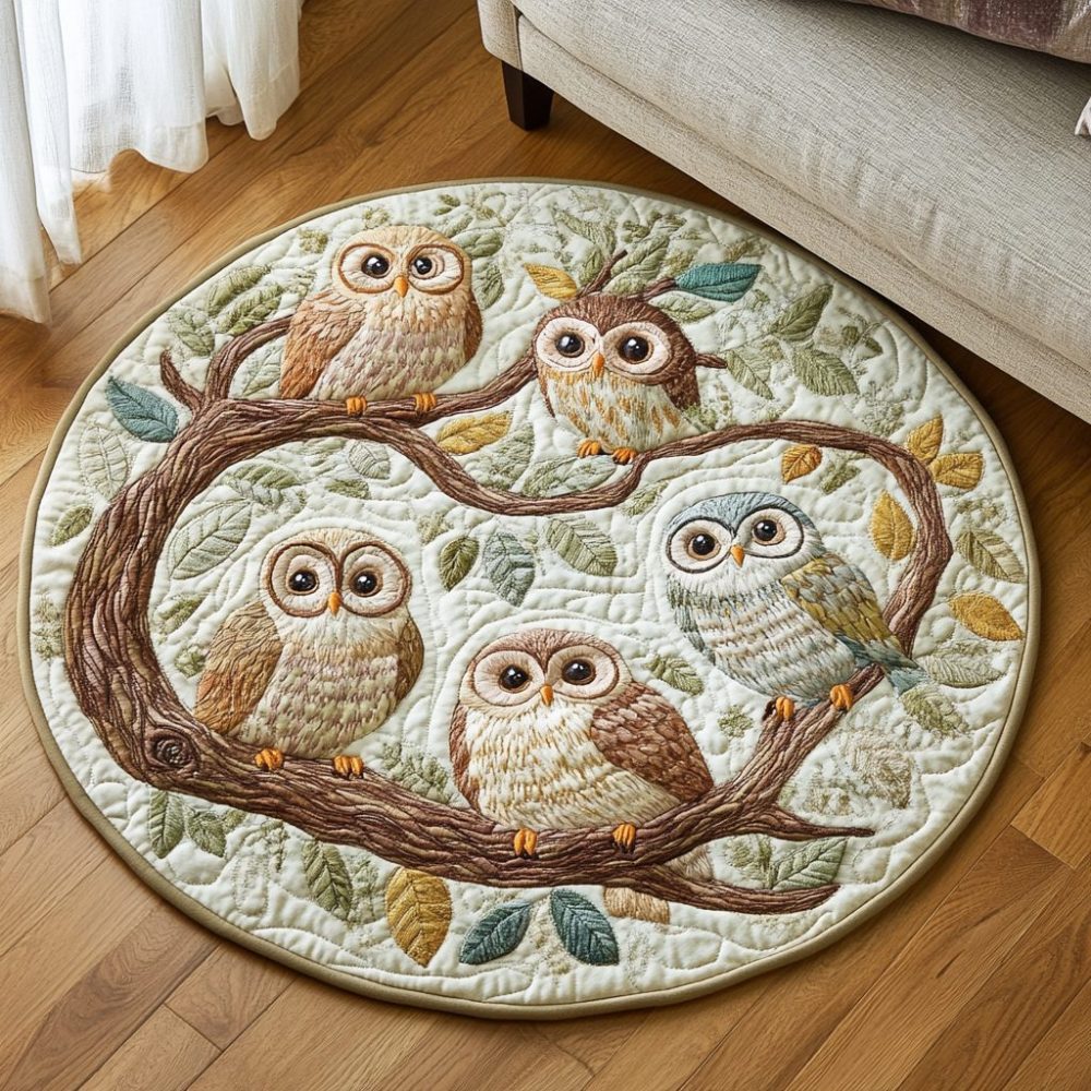 Owl Perch Quilted Round Mat