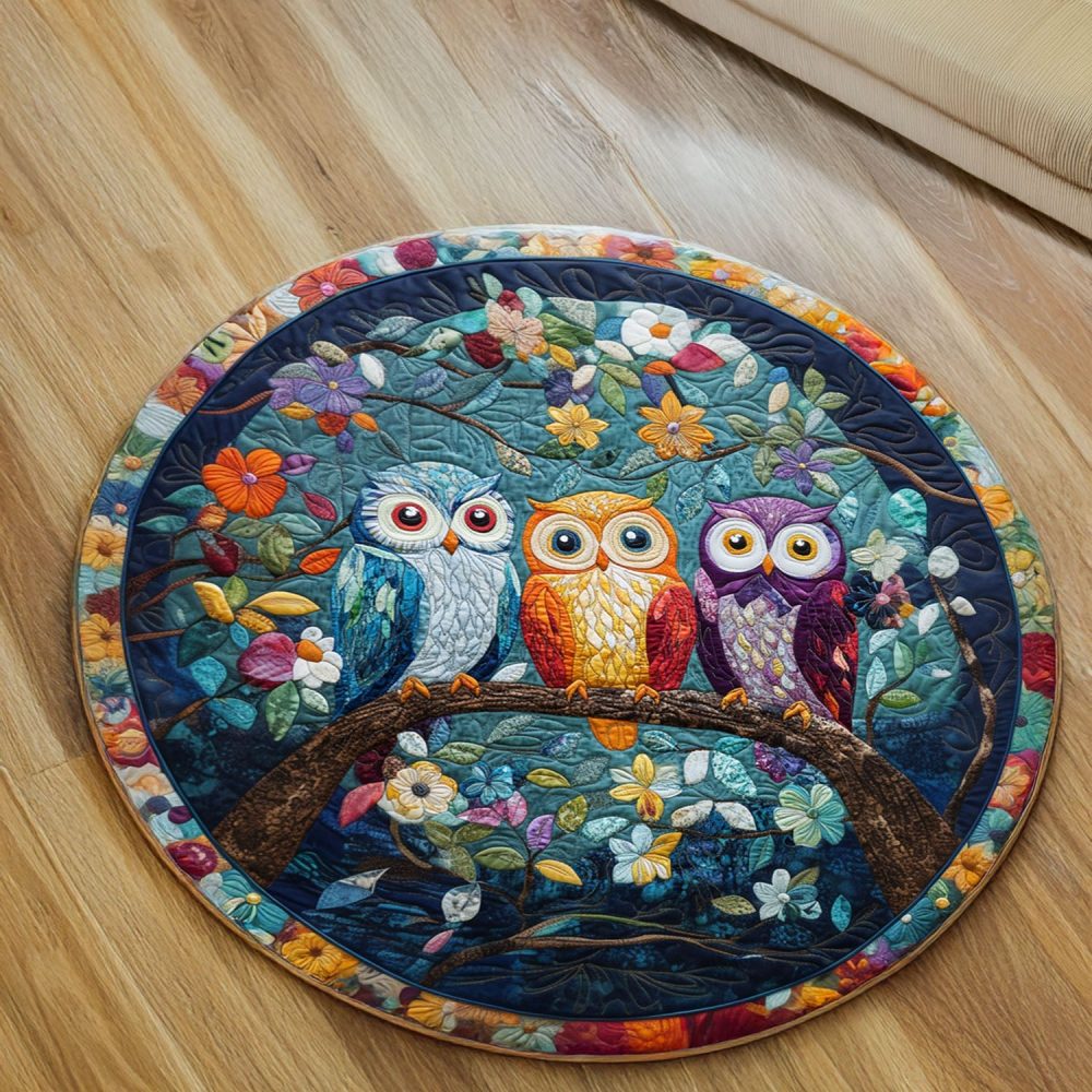 Owls Of Tranquility Quilted Round Mat