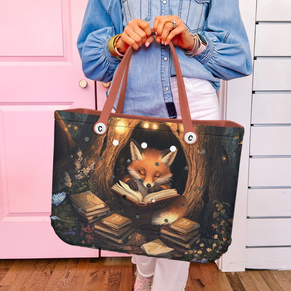 Bucket Tote Bag, Limited Edition Bogg Bag, Beach Bag Reading Fox - Image 3