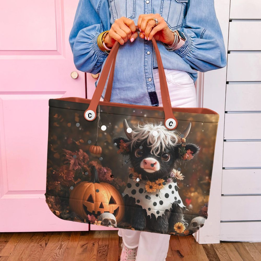 Bucket Tote Bag, Limited Edition Bogg Bag, Beach Bag Spooky Cow - Image 4