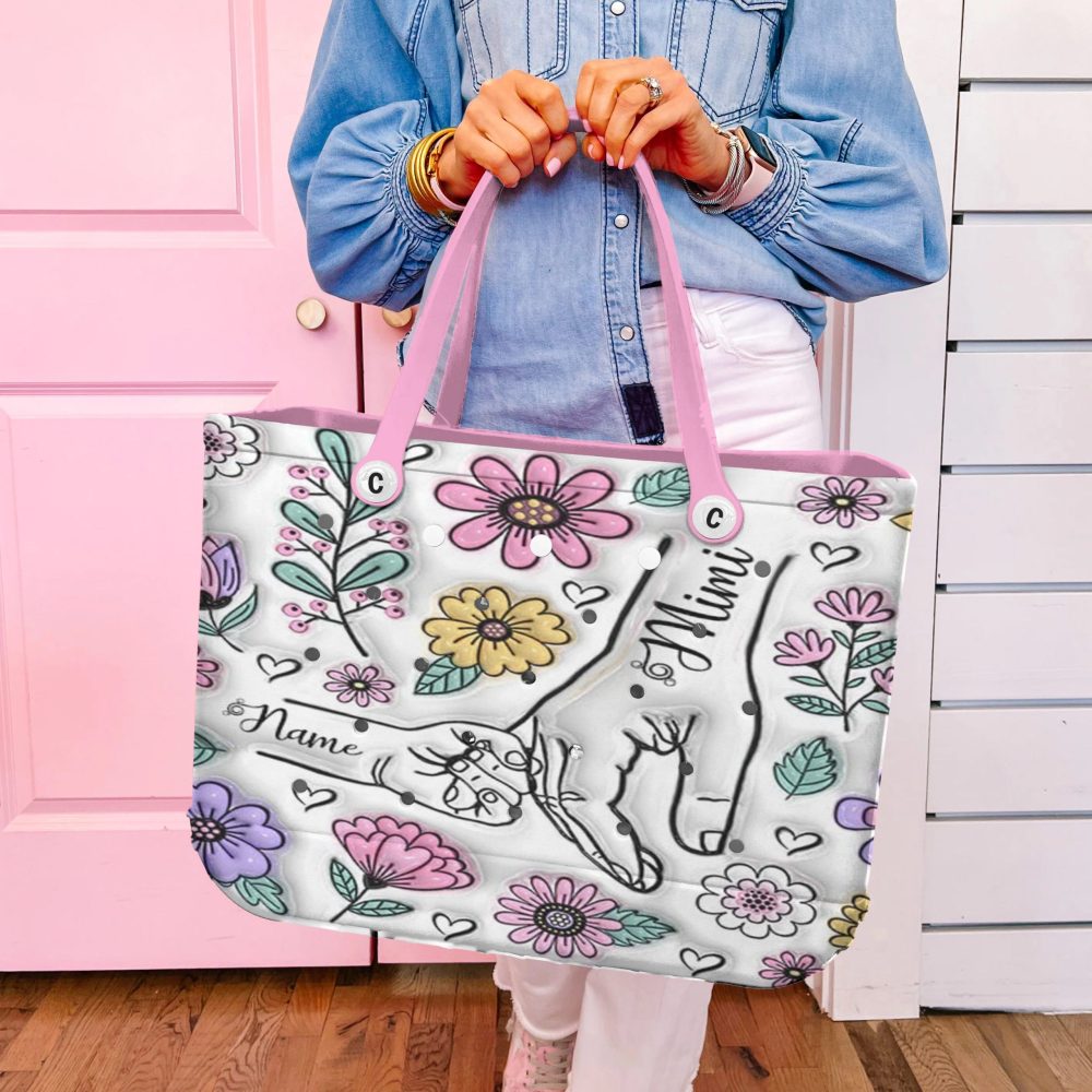 Personalized Floral Tote Bag With Pink Handles – Custom Name Design, Perfect Gift! - Image 2