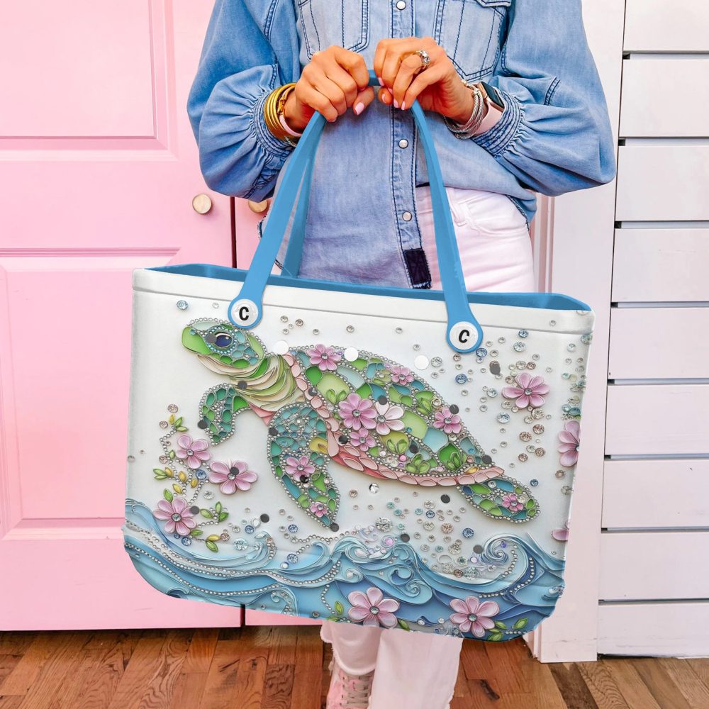 Chic Sea Turtle Tote Bag – Colorful Floral Design, Eco-Friendly Beach & Shopping Bag - Image 5