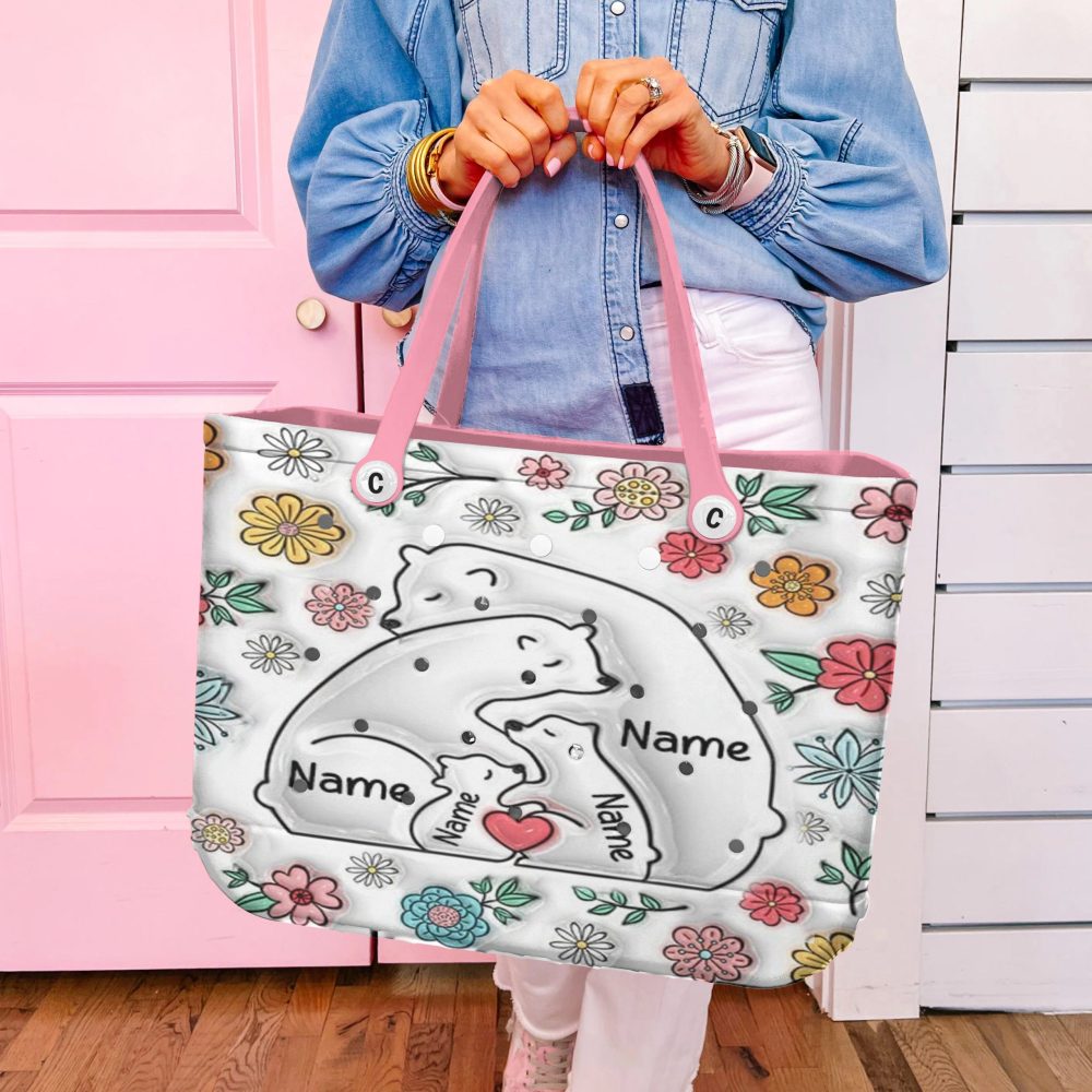 Custom Floral Bear Family Tote Bag - Personalized Gift For Mom & Kids - Stylish & Durable - Image 3