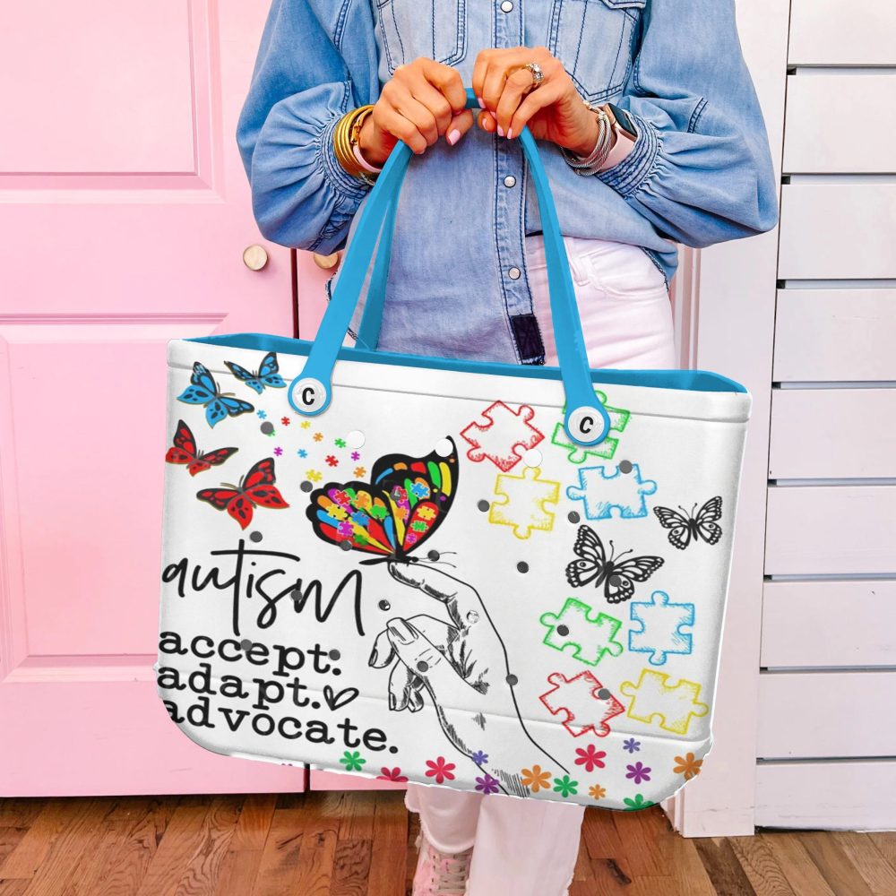 Colorful Autism Tote Bag - Embrace, Adapt, Advocate With Puzzle & Butterfly Design - Perfect For Everyday Use - Image 3