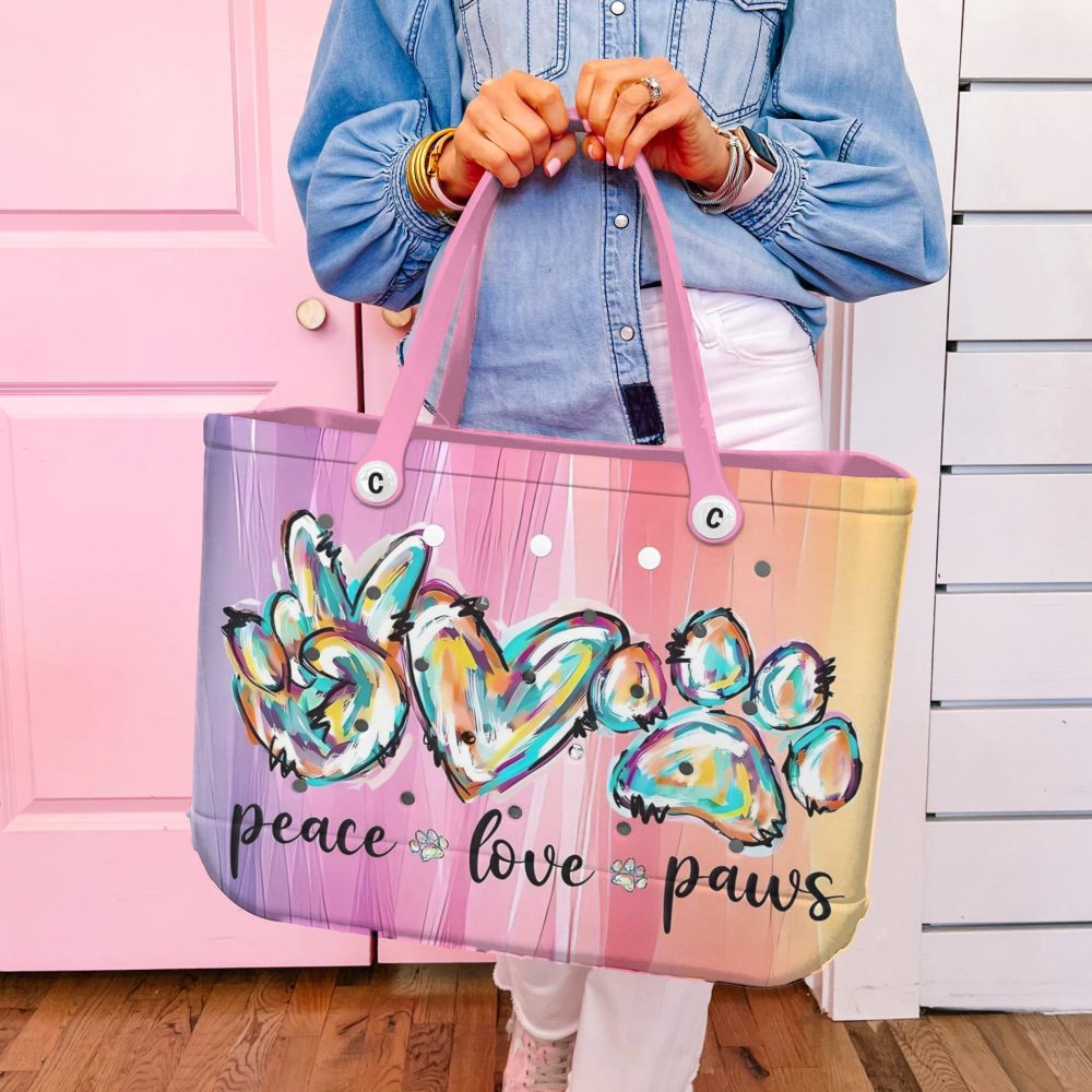 Bucket Tote Bag, Limited Edition Bogg Bag, Beach Bag Peace Love Paws - Image 3